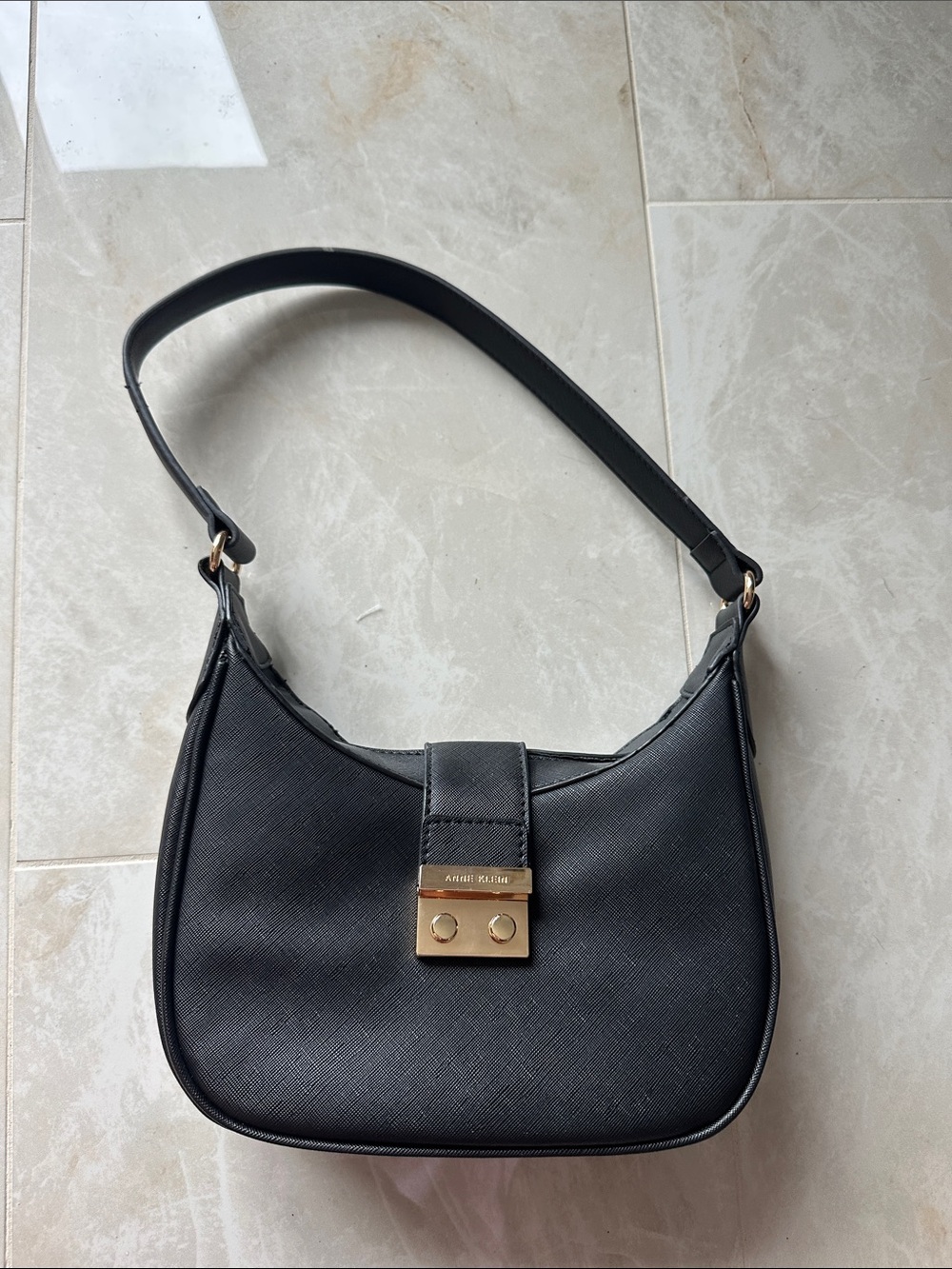 Anne Klein Black Shoulder Bag with Gold-Tone Lock